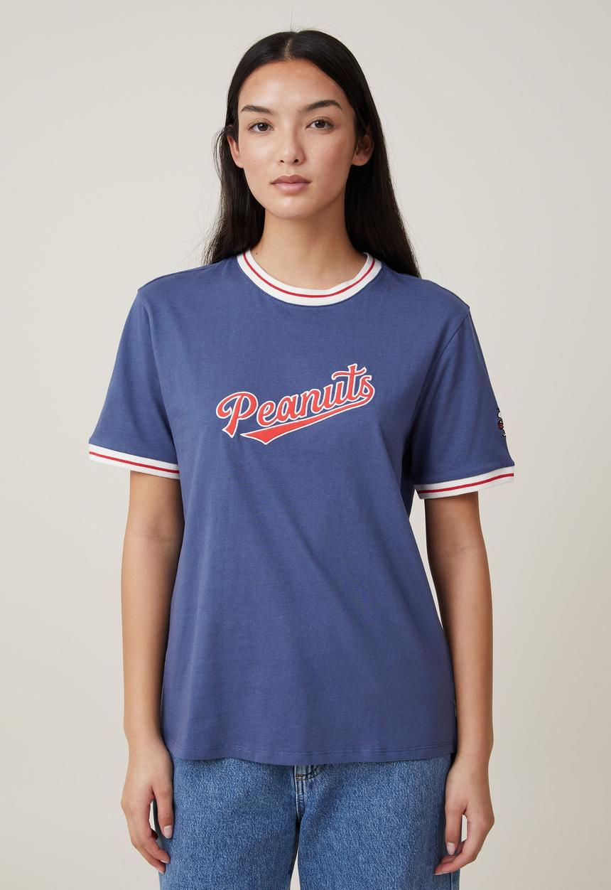 Cotton On - Regular Fit Rib Sleeve Snoopy Tee - Vintage Navy