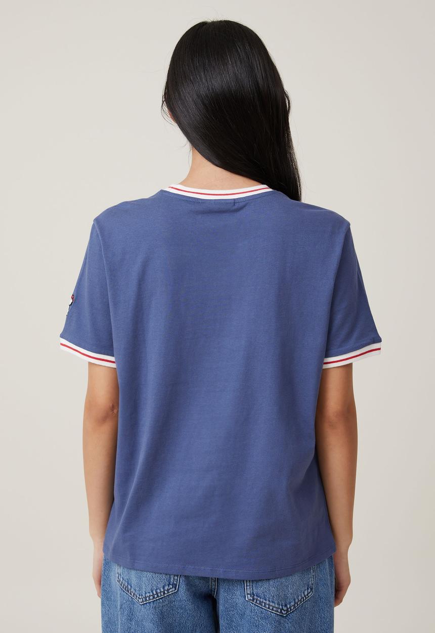 Cotton On - Regular Fit Rib Sleeve Snoopy Tee - Vintage Navy