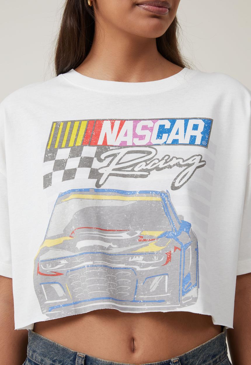 Cotton On - The Oversized Chopped Lcn Tee - Lcn Ncr Nascar Racing/Vintage White