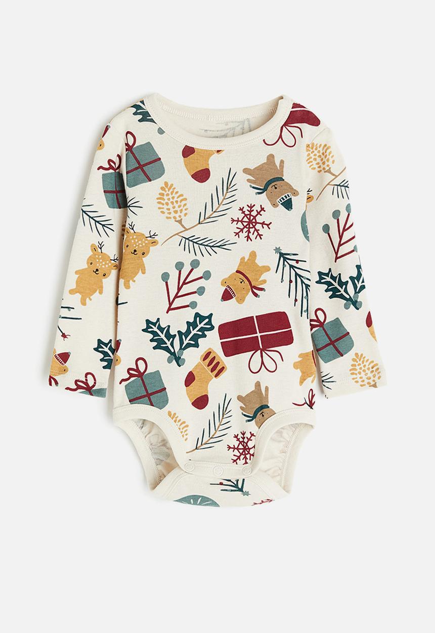 H&M - Long-sleeved bodysuit - natural white patterned 