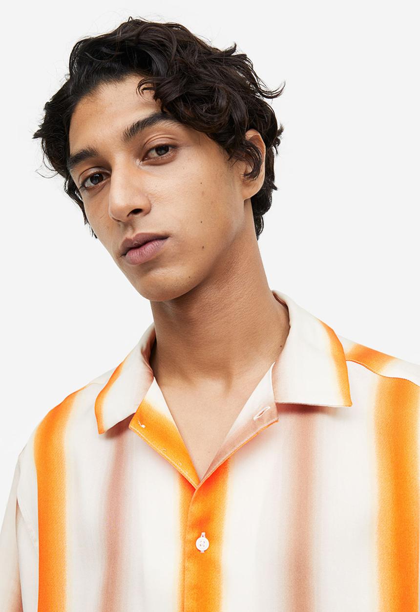 H&M - Regular fit short-sleeved lyocell shirt - orange white striped 