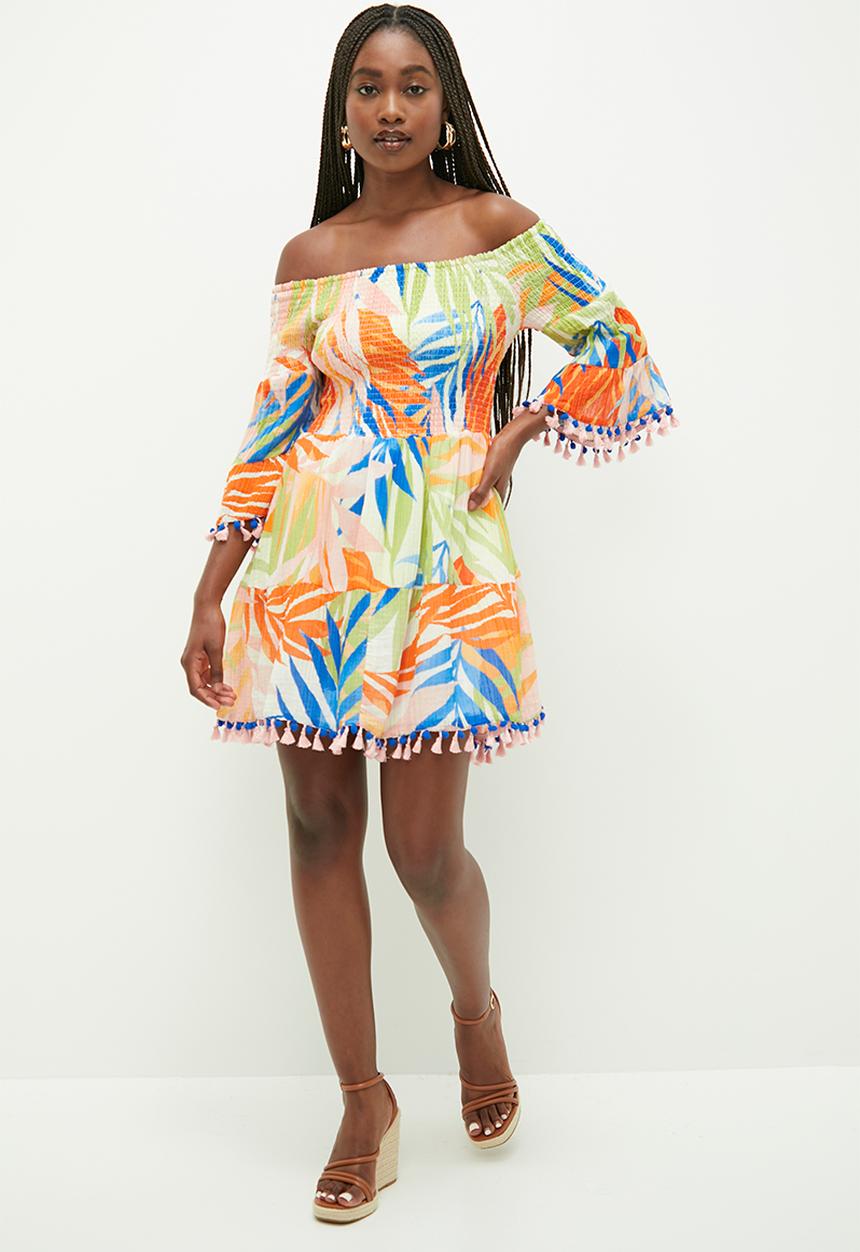 GUESS - Off shldr charlotte sun dress - havana print