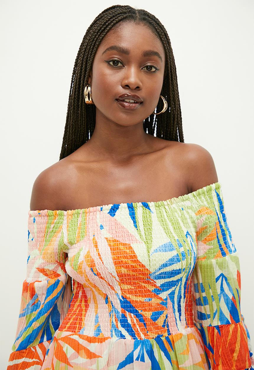 GUESS - Off shldr charlotte sun dress - havana print