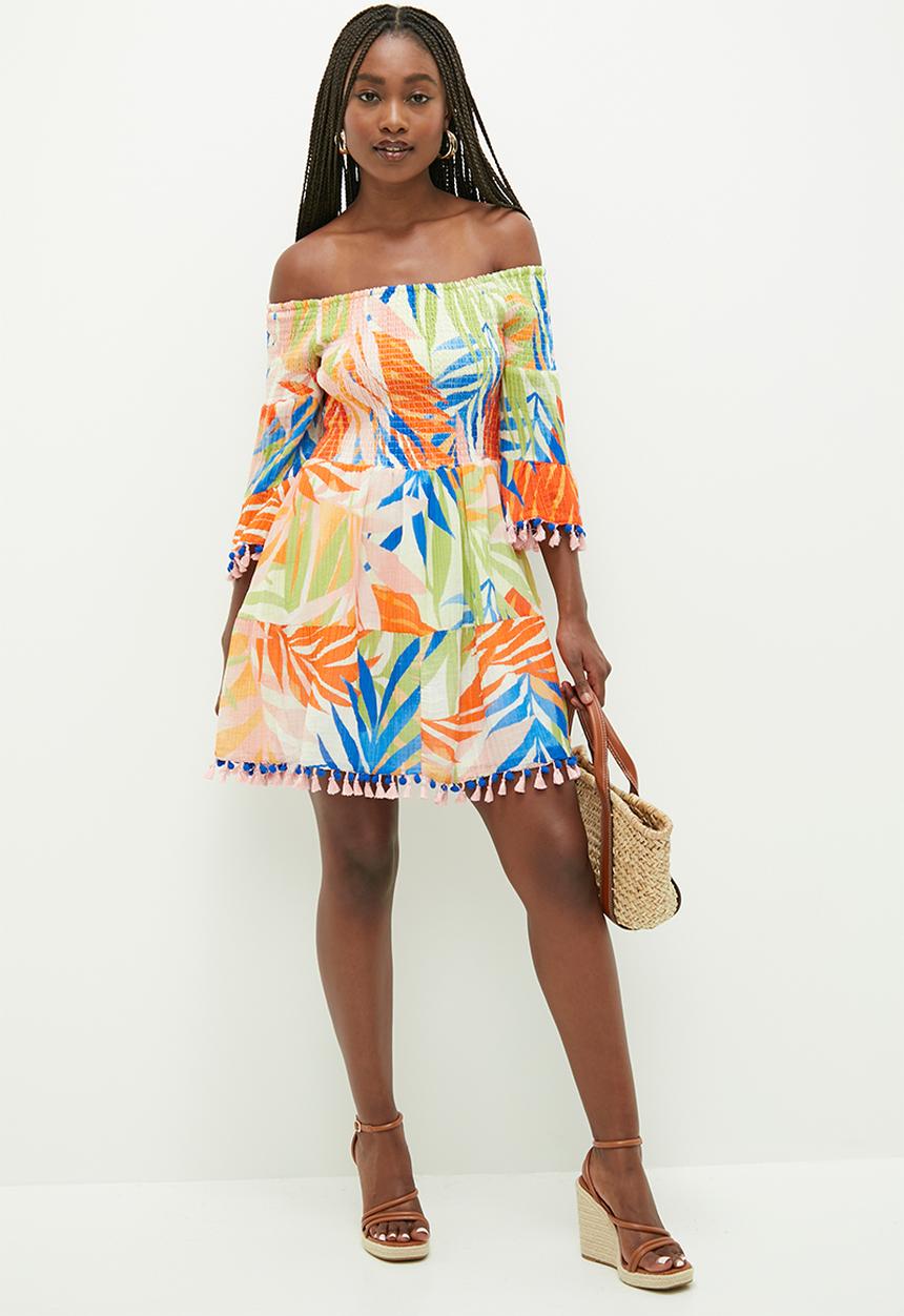GUESS - Off shldr charlotte sun dress - havana print