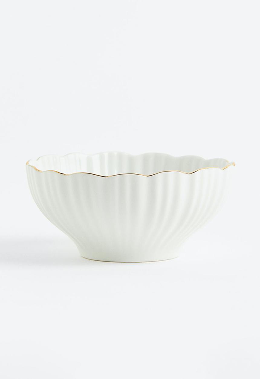 H&M - Porcelain serving bowl - white & gold coloured