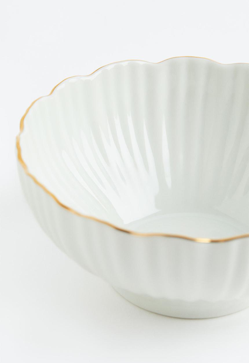 H&M - Porcelain serving bowl - white & gold coloured