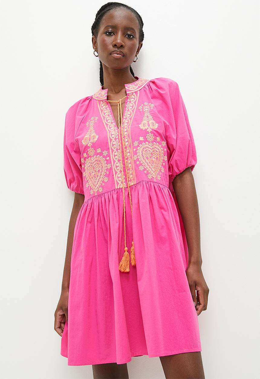 Superbalist - embroidery babydoll dress - cerise