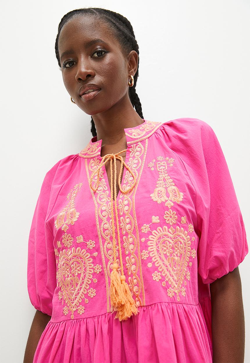 Superbalist - embroidery babydoll dress - cerise