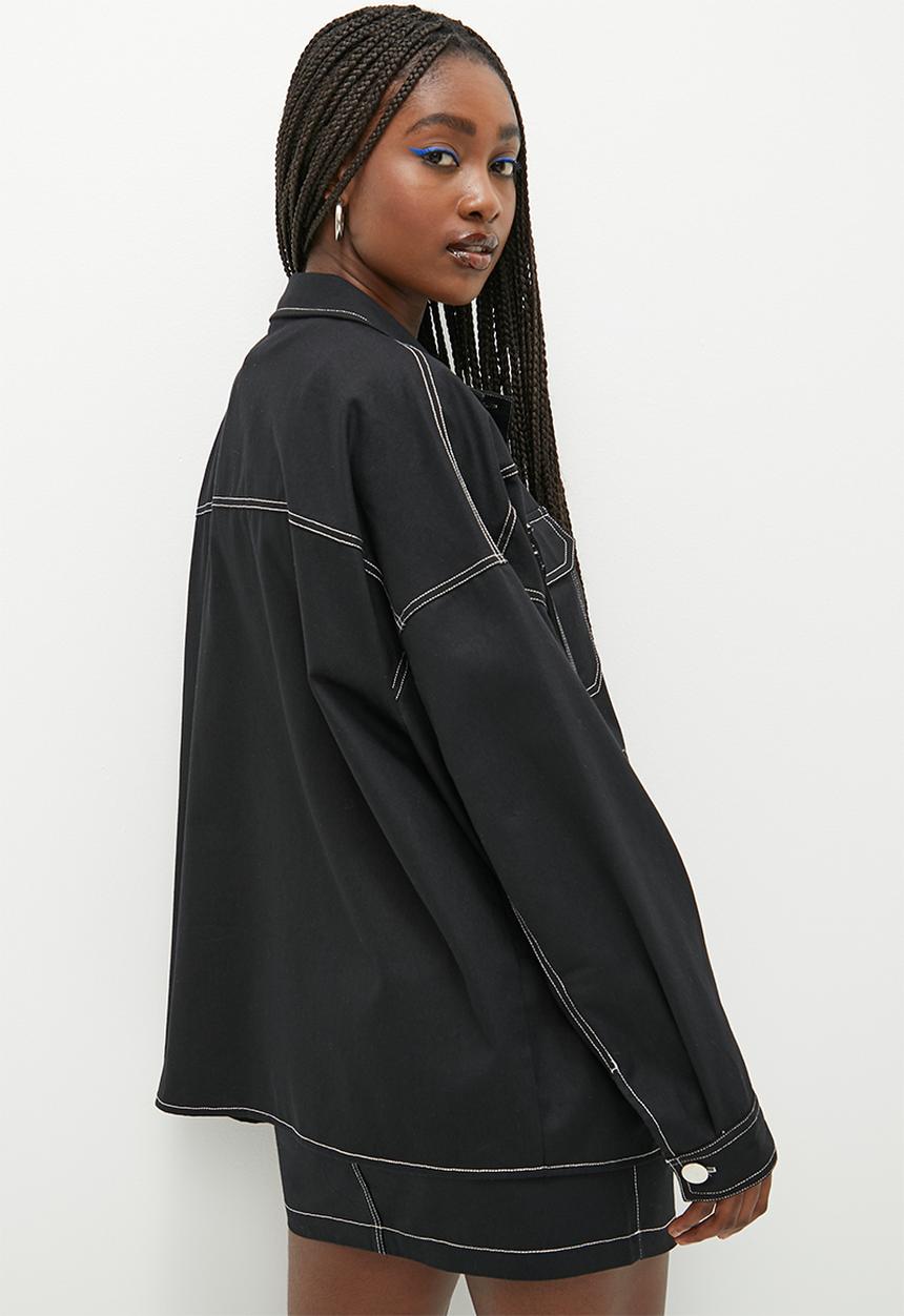 Blake - Co-ord shacket with contrast top stitching - black