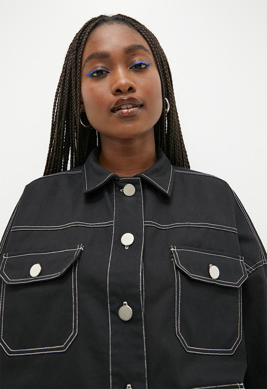 Blake - Co-ord shacket with contrast top stitching - black