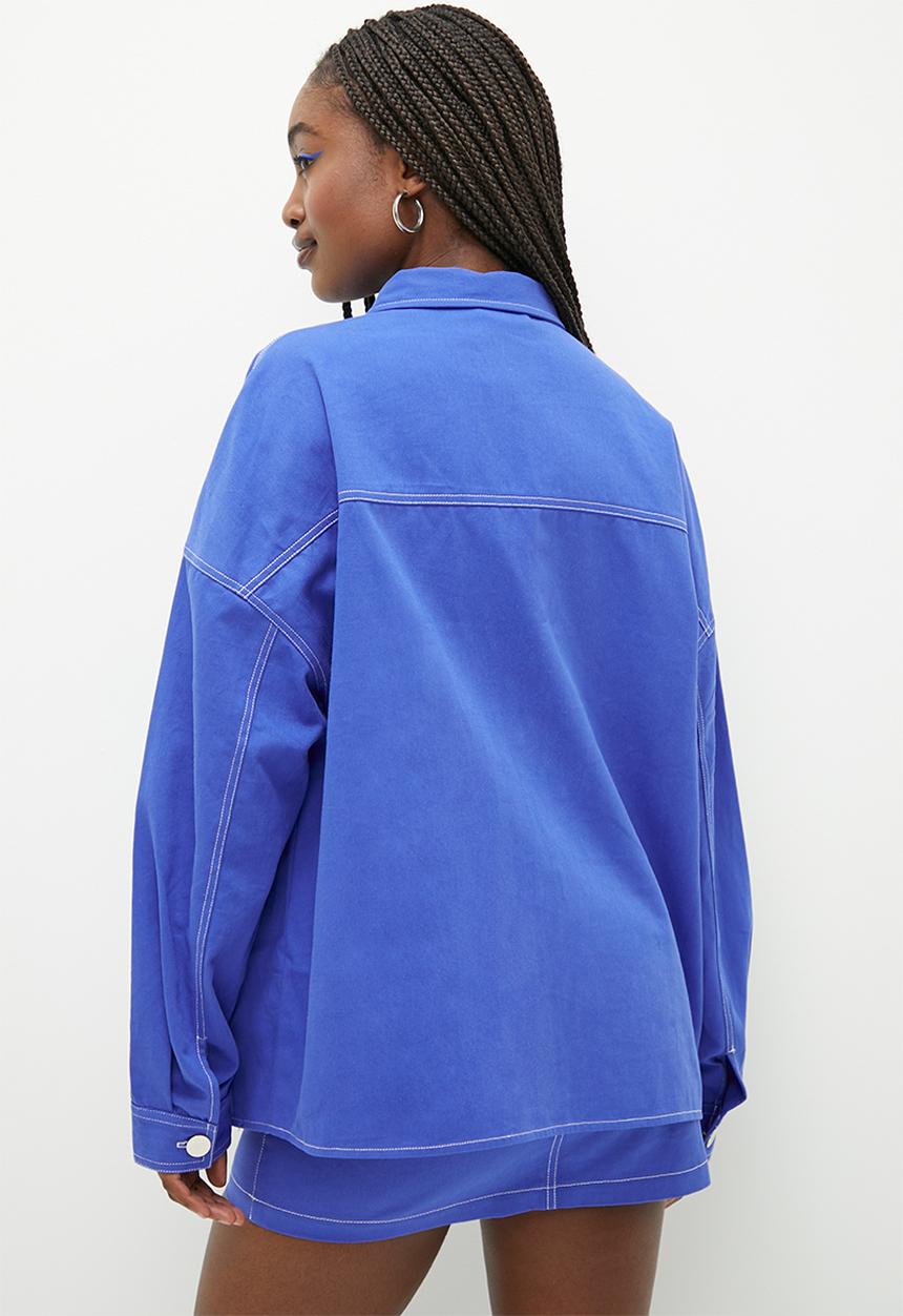 Blake - Co-ord shacket with contrast top stitching - blue