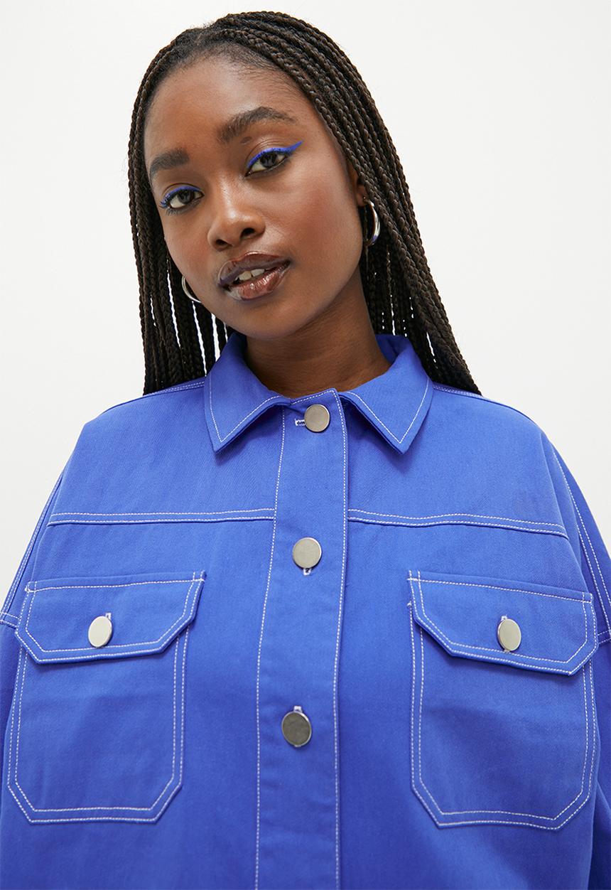 Blake - Co-ord shacket with contrast top stitching - blue