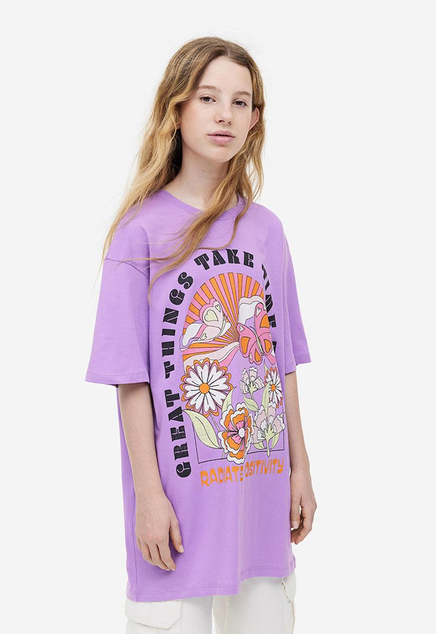 H&M - Oversized cotton T-shirt - purple 