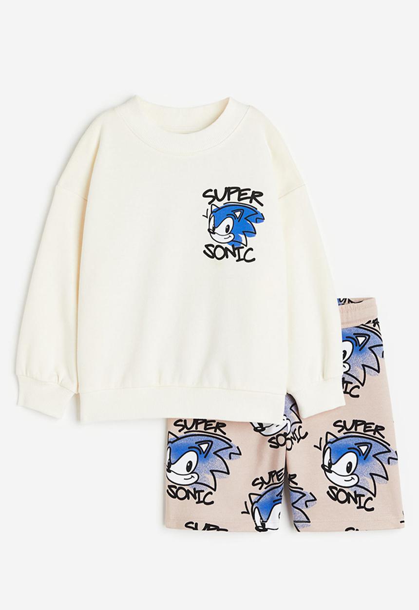H&M - 2-Piece printed sweatshirt set - cream sonic the hedgehog