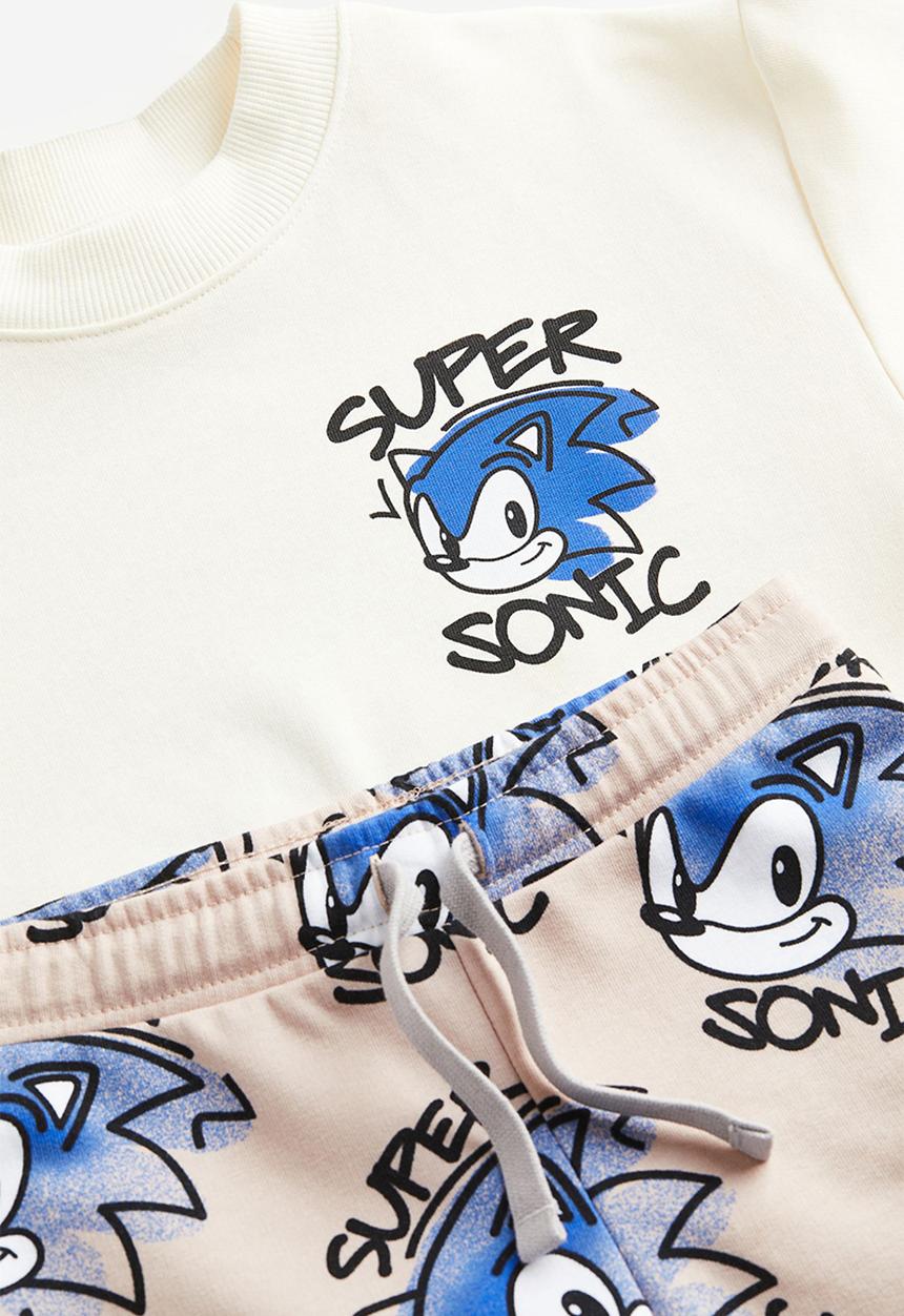 H&M - 2-Piece printed sweatshirt set - cream sonic the hedgehog