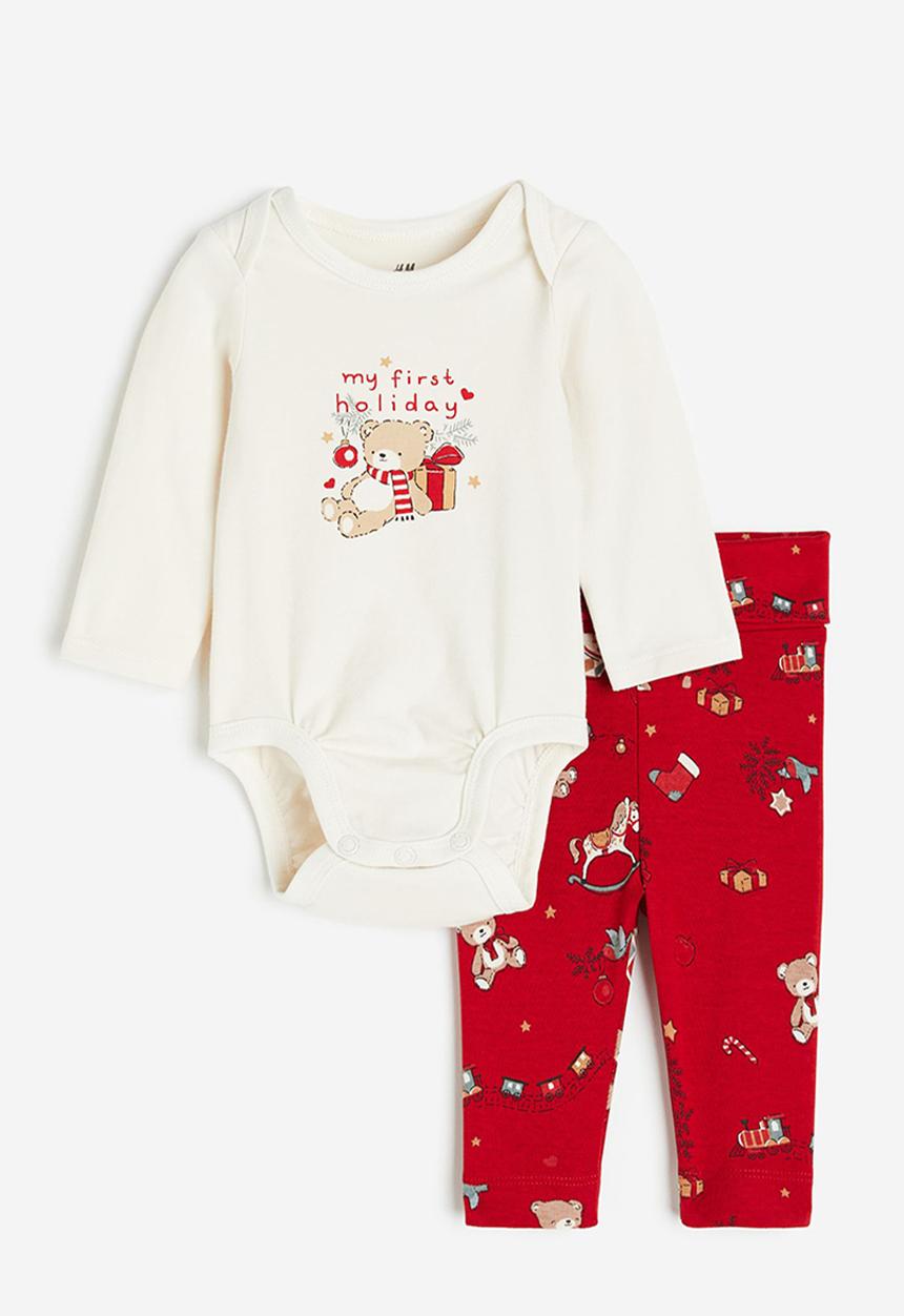 H&M - 2-Piece cotton jersey set - red my first holiday