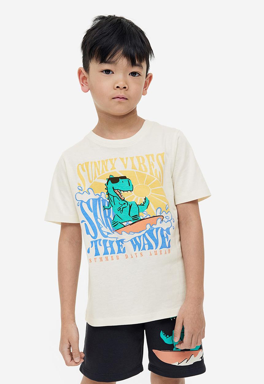 H&M - Cotton T-shirt - natural white surfing dino