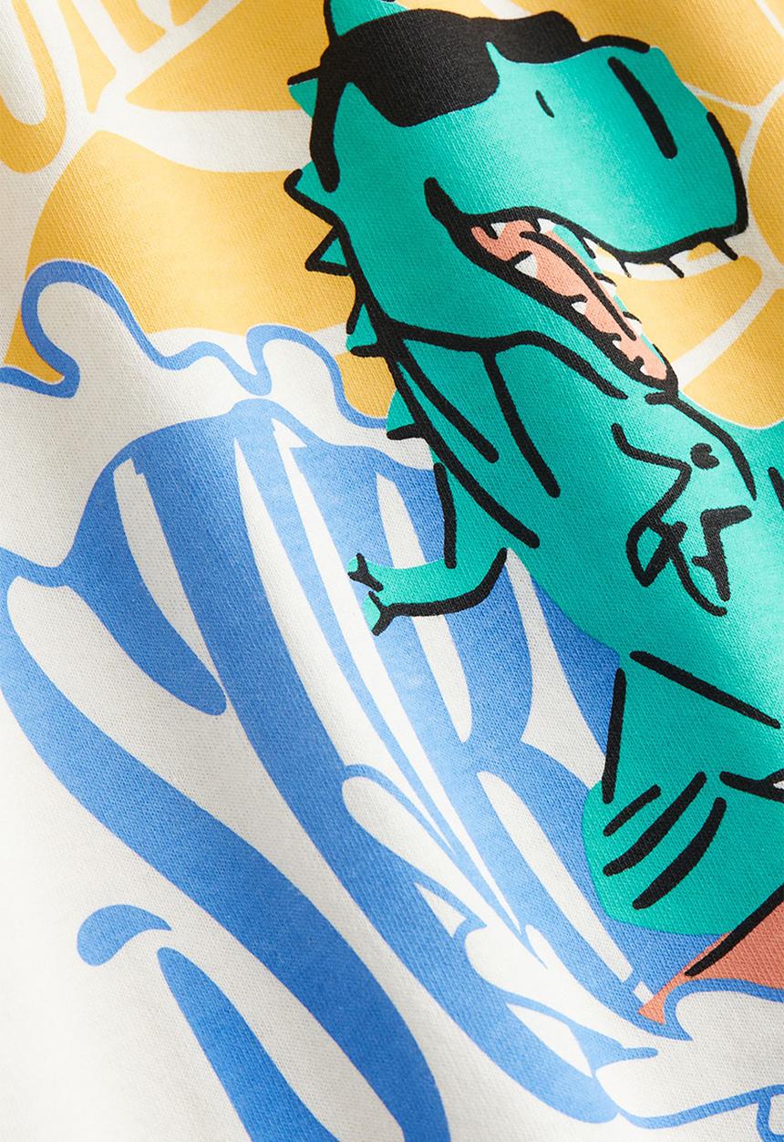 H&M - Cotton T-shirt - natural white surfing dino