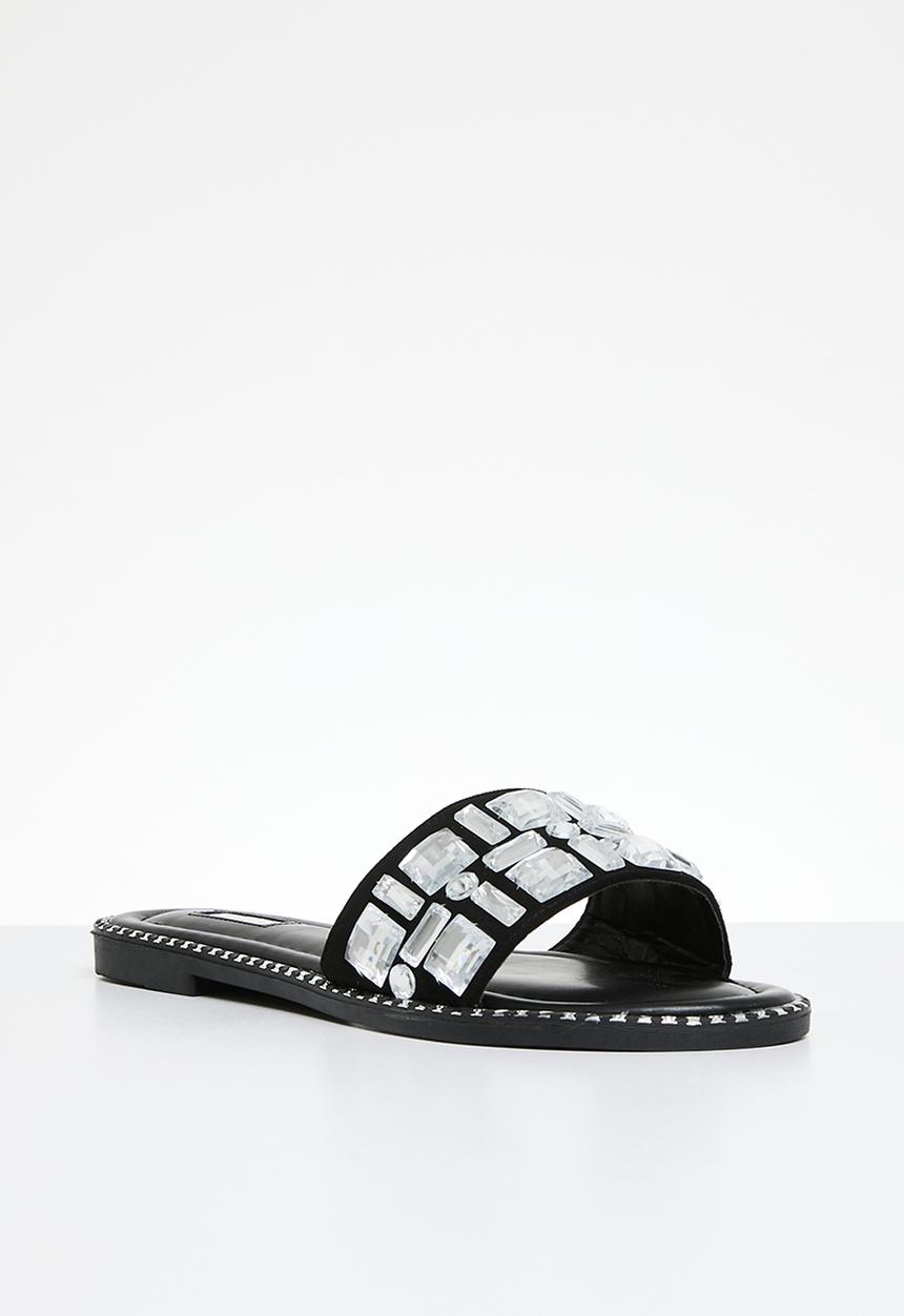 Plum - Embellished sandal - black & silver 