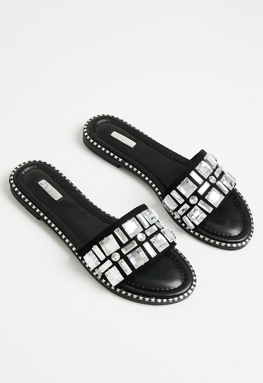 Plum - Embellished sandal - black & silver 