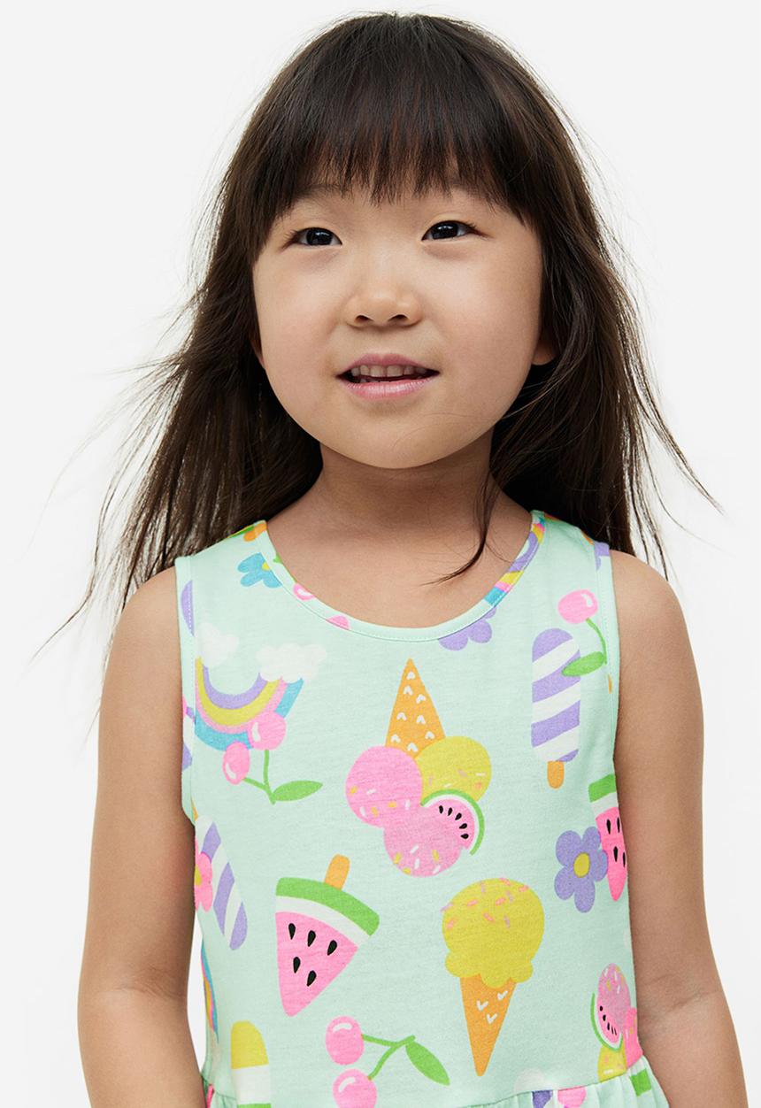 H&M - Patterned cotton dress - light green ice cream