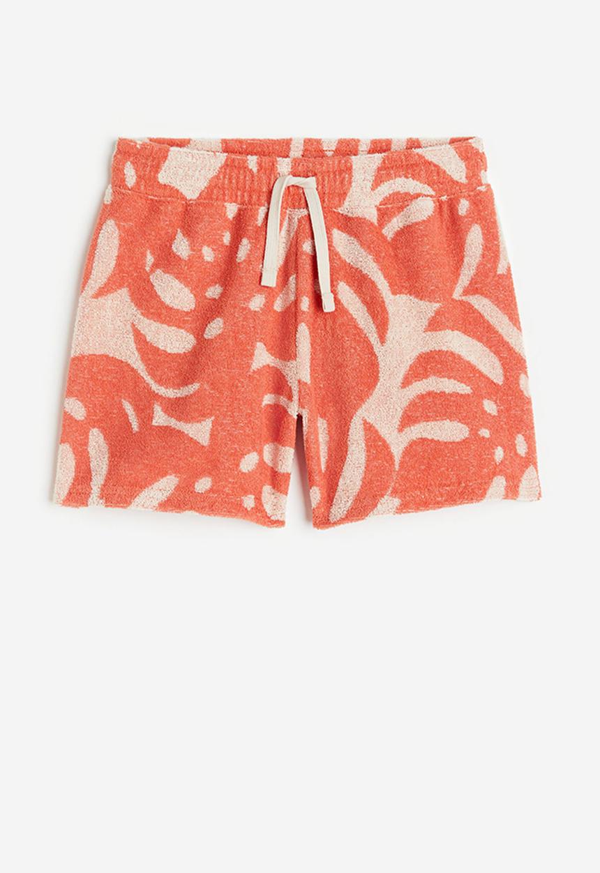 H&M - Patterned terry pull-on shorts - orange leaves