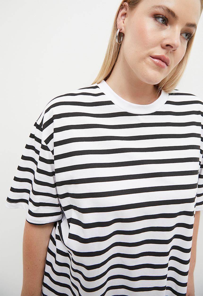 Blake - Striped Oversize Tee - Black & White