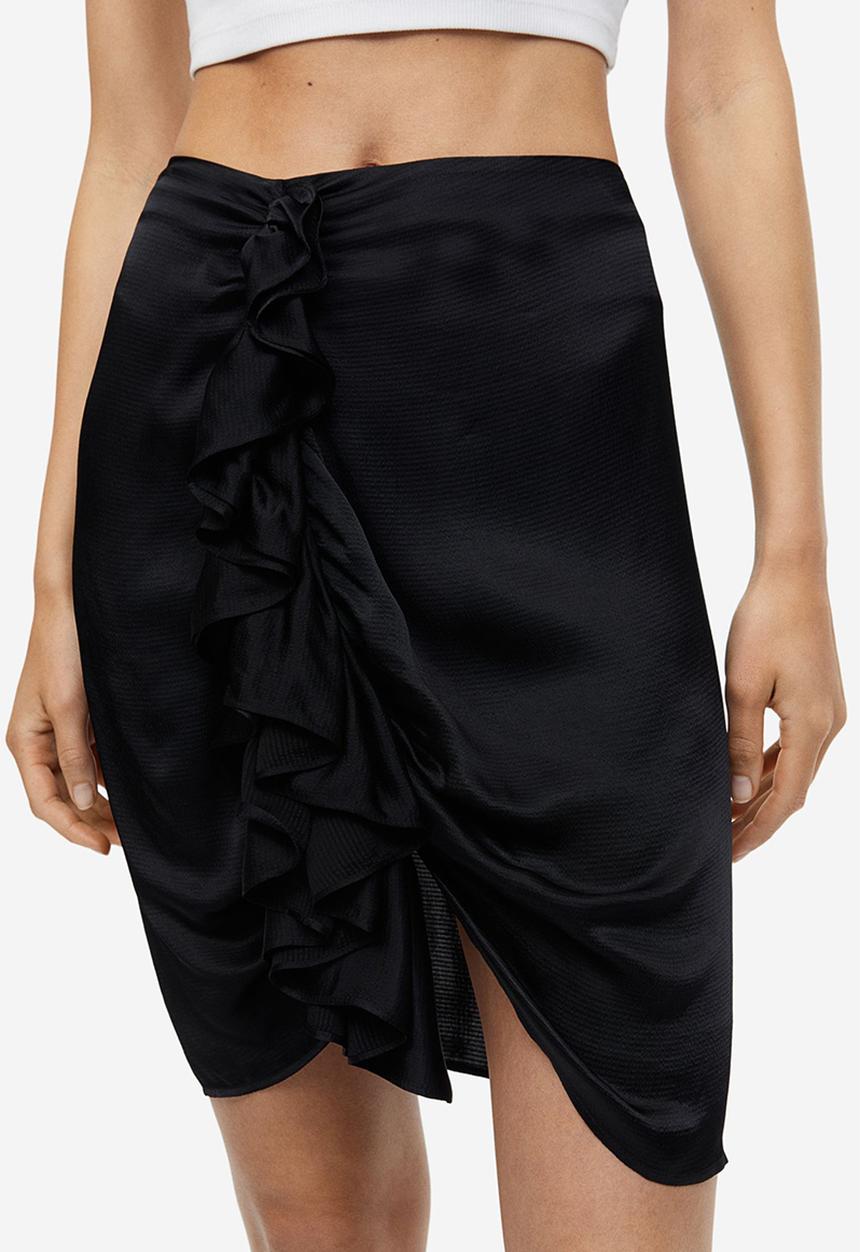 H&M - Draped flounce-detail skirt - black