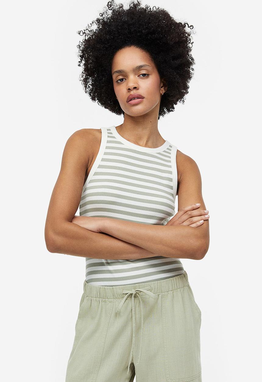 H&M - Linen-blend cargo trousers - light khaki green 