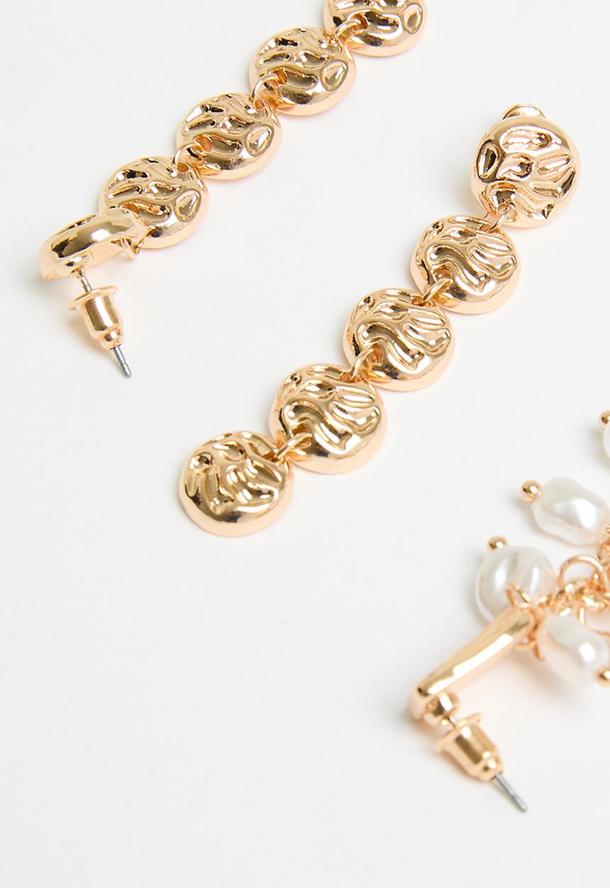 Tessa Design - Emma hammered disks and pearls 2pk earrings - gold