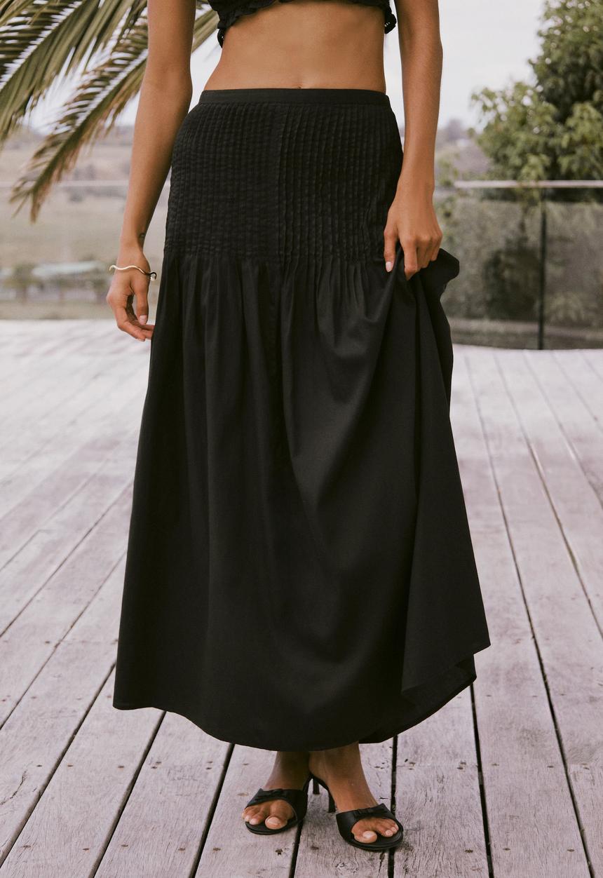 Cotton On - Pia Pin Tuck Maxi Skirt - Black