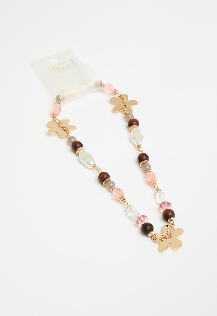 Tessa Design - Luna bead and flower necklace - gold