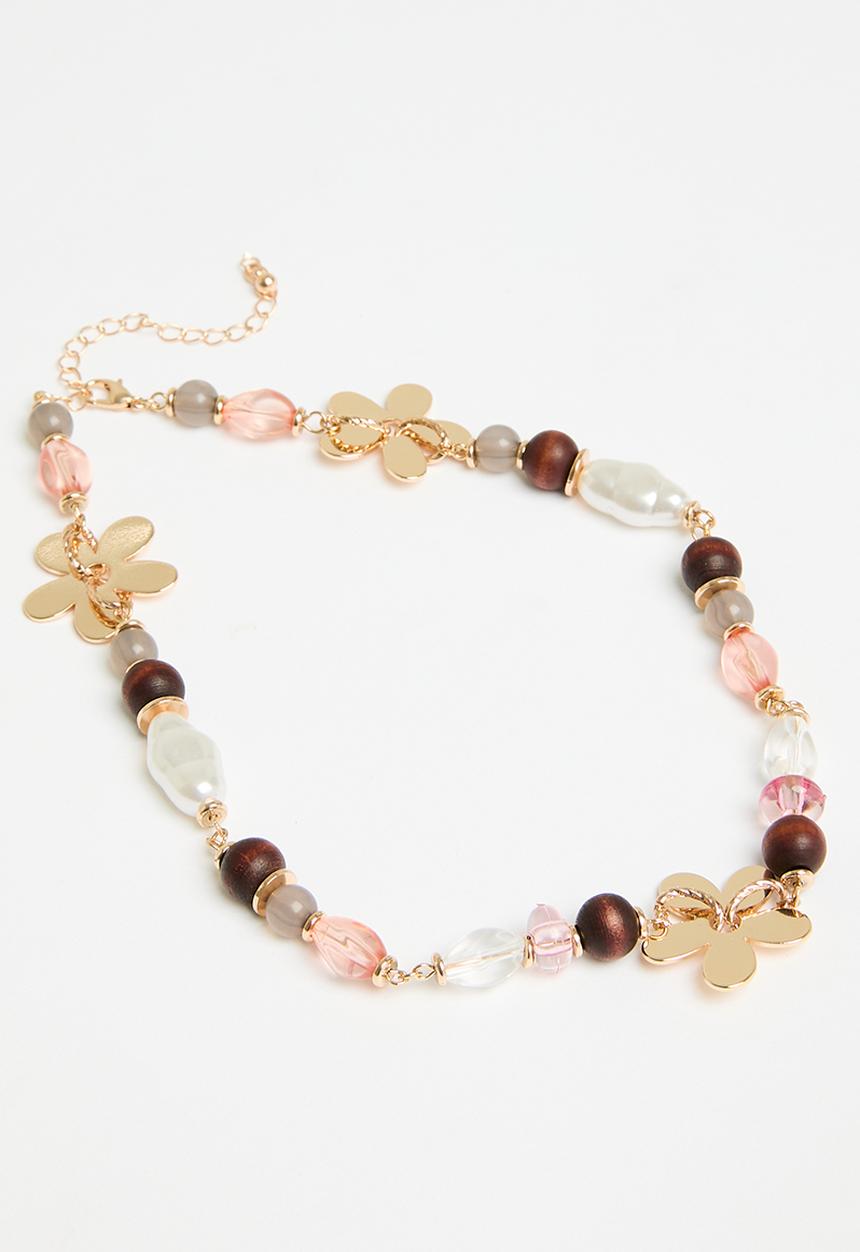 Tessa Design - Luna bead and flower necklace - gold