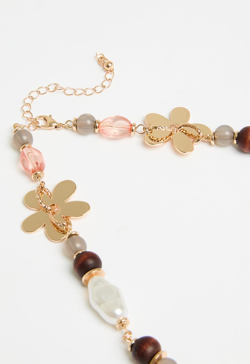 Tessa Design - Luna bead and flower necklace - gold