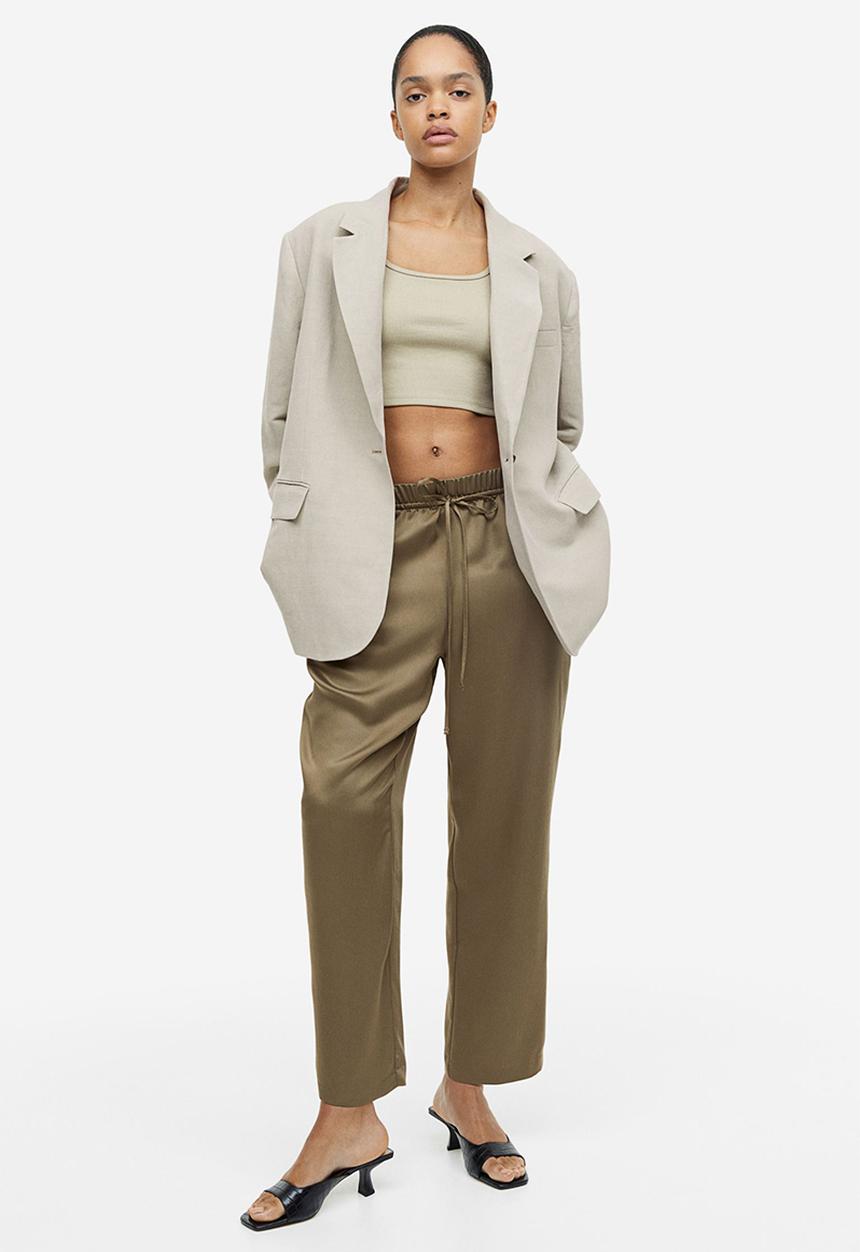 H&M - Lyocell-blend trousers - khaki green 