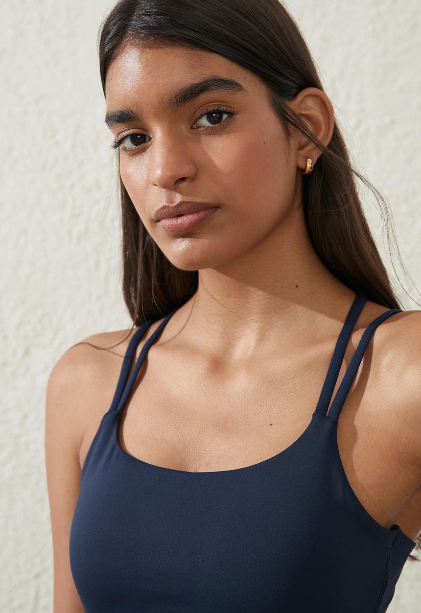 Cotton On - Recycled Strappy Sports Crop - Oceanic Navy