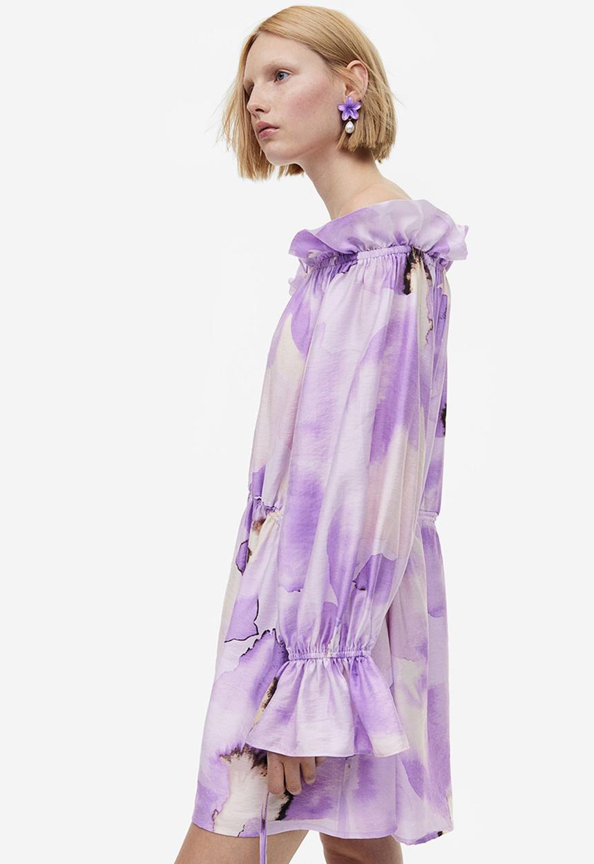 H&M - Oversized off-the-shoulder dress - light purple floral 