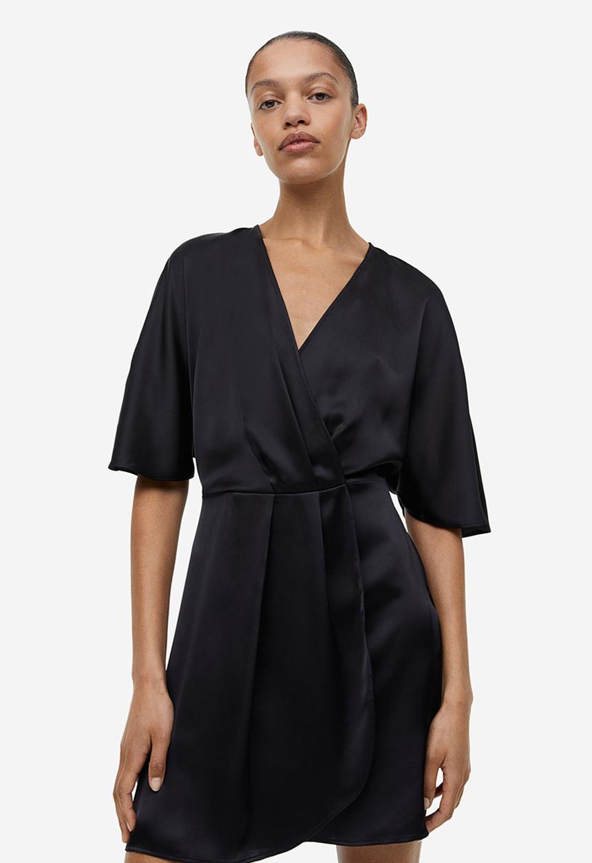 H&M - Satin wrap dress - black