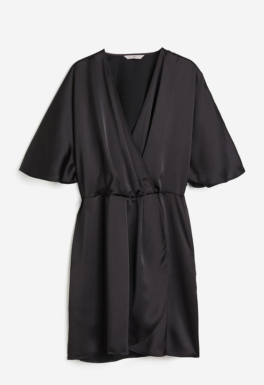 H&M - Satin wrap dress - black