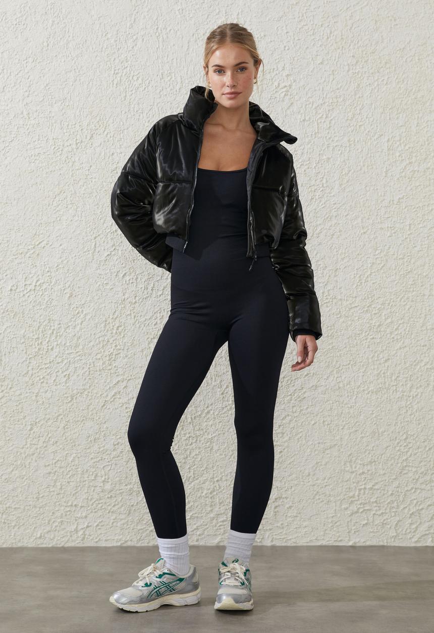 Cotton On - Seamless Cross Back Full Length Onesie - Black