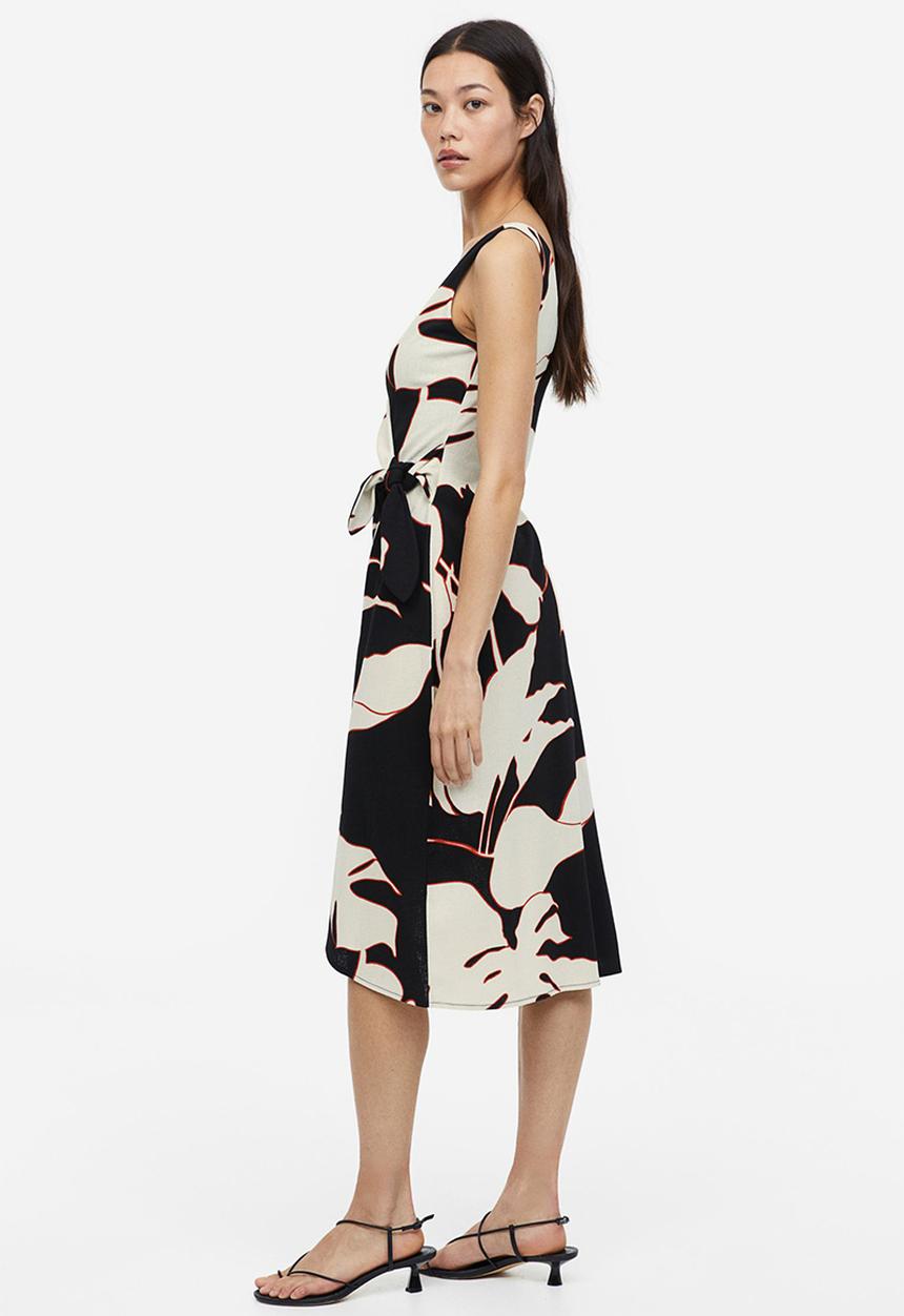 H&M - V-neck wrap dress - black leaves