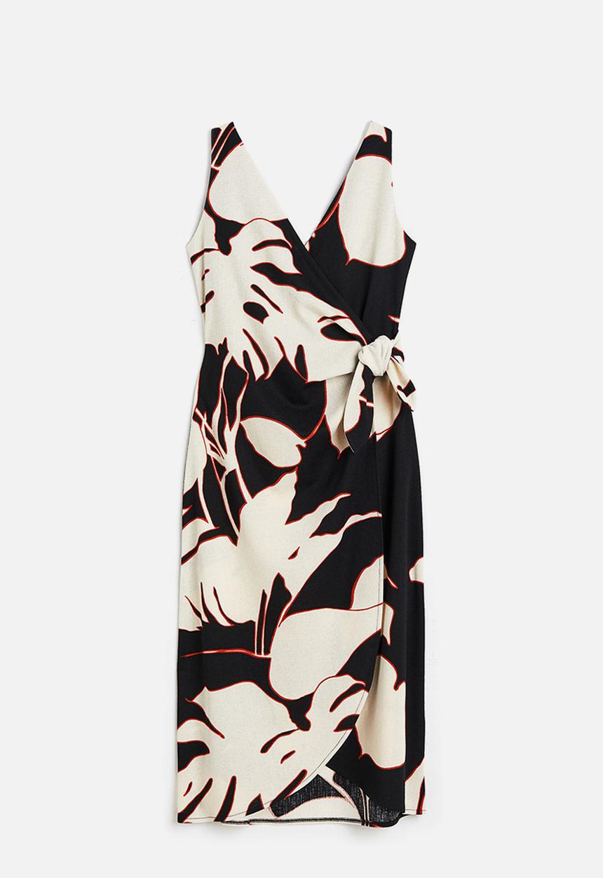 H&M - V-neck wrap dress - black leaves