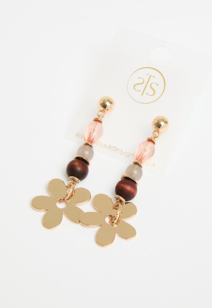 Tessa Design - Luna bead & flower earring - gold