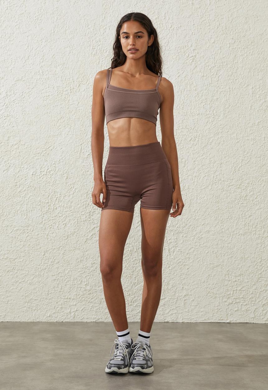 Cotton On - Seamless Double Layer Crop - Deep Taupe