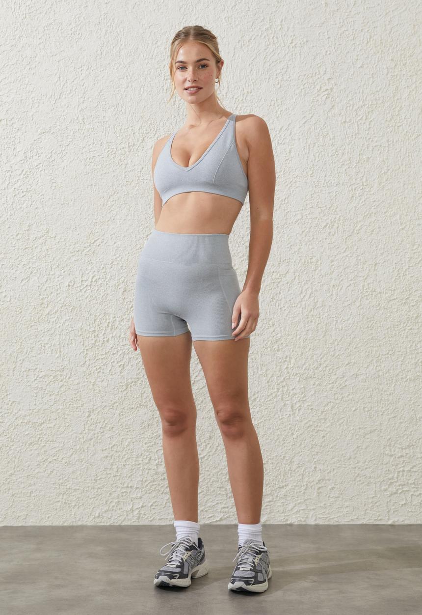 Cotton On - Seamless Plunge Front Crop - Light Grey Heather Marle