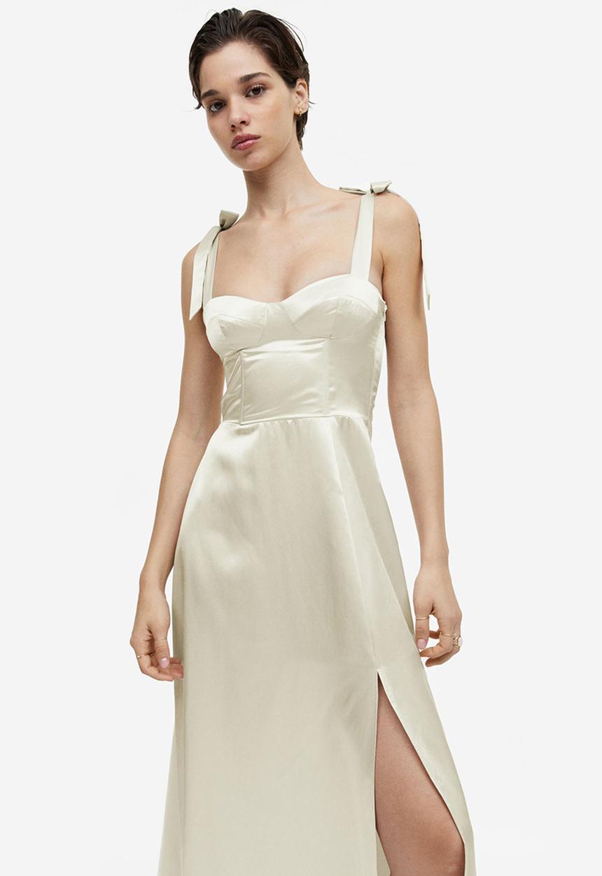 H&M - Tie-strap corset dress - light beige