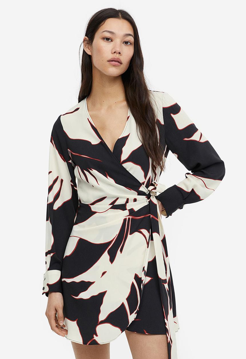 H&M - Wrap dress - black leaves 