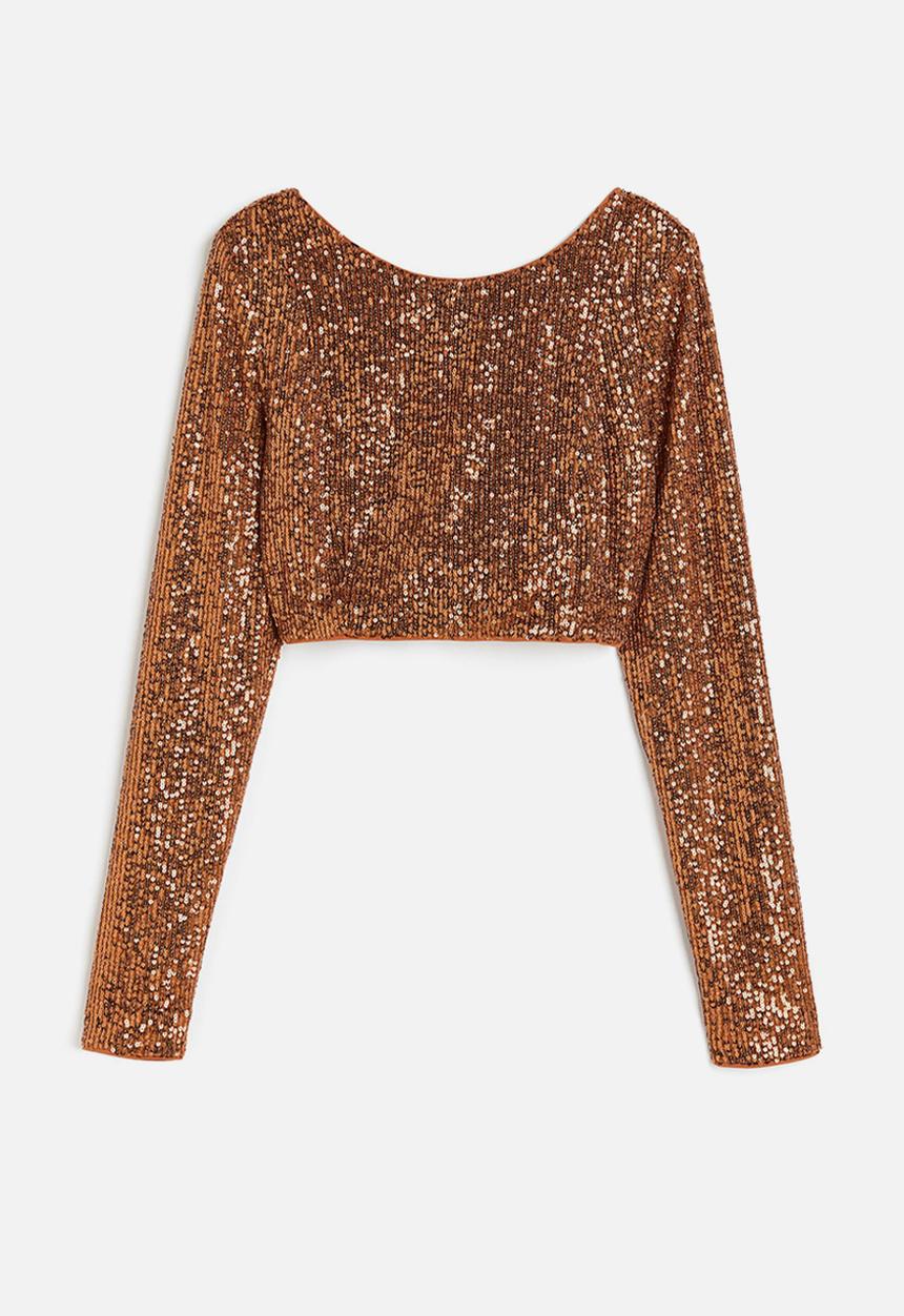 H&M - Embellished cropped top - bronze-coloured 