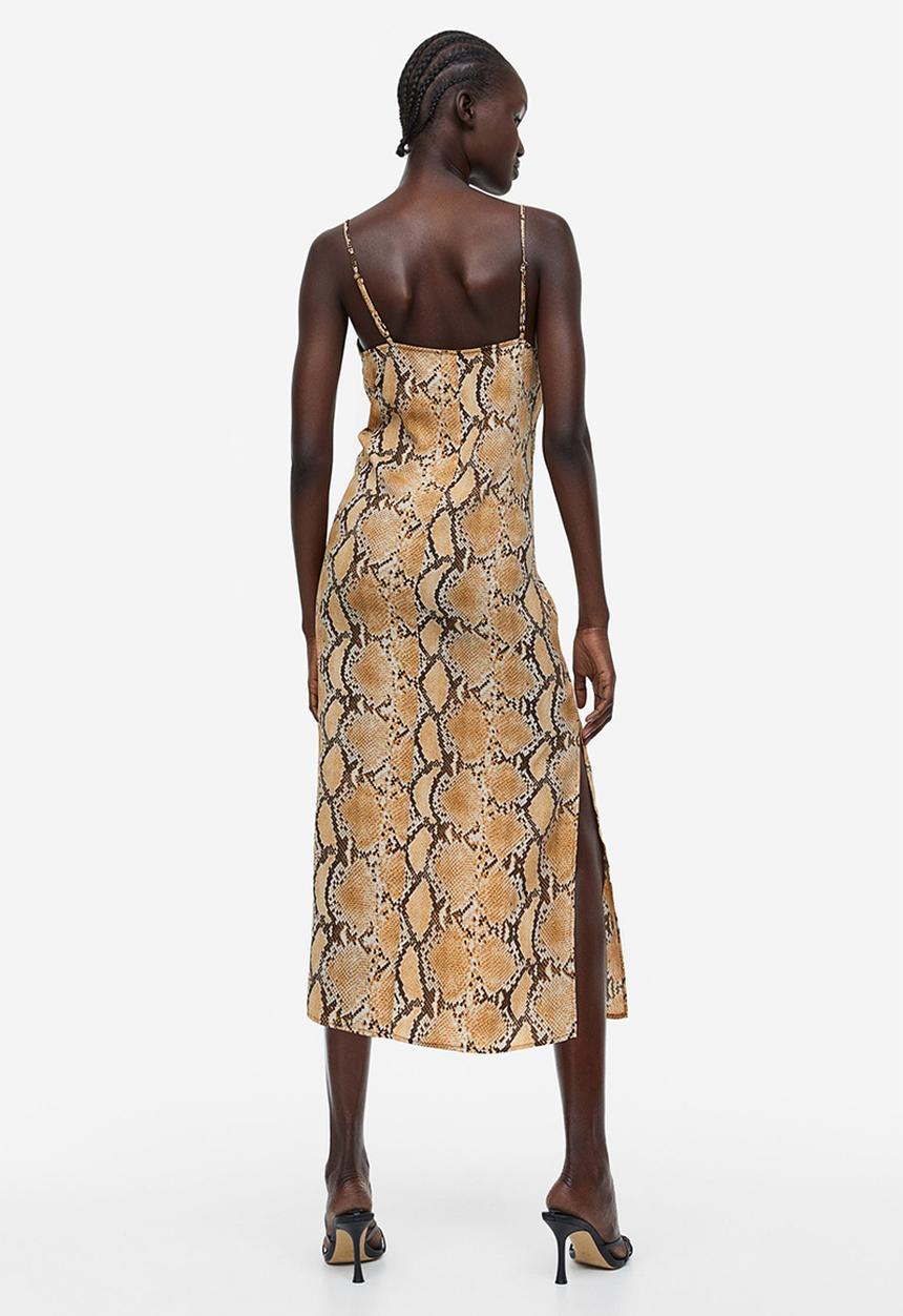 H&M - Crêpe slip dress - beige snakeskin-patterned