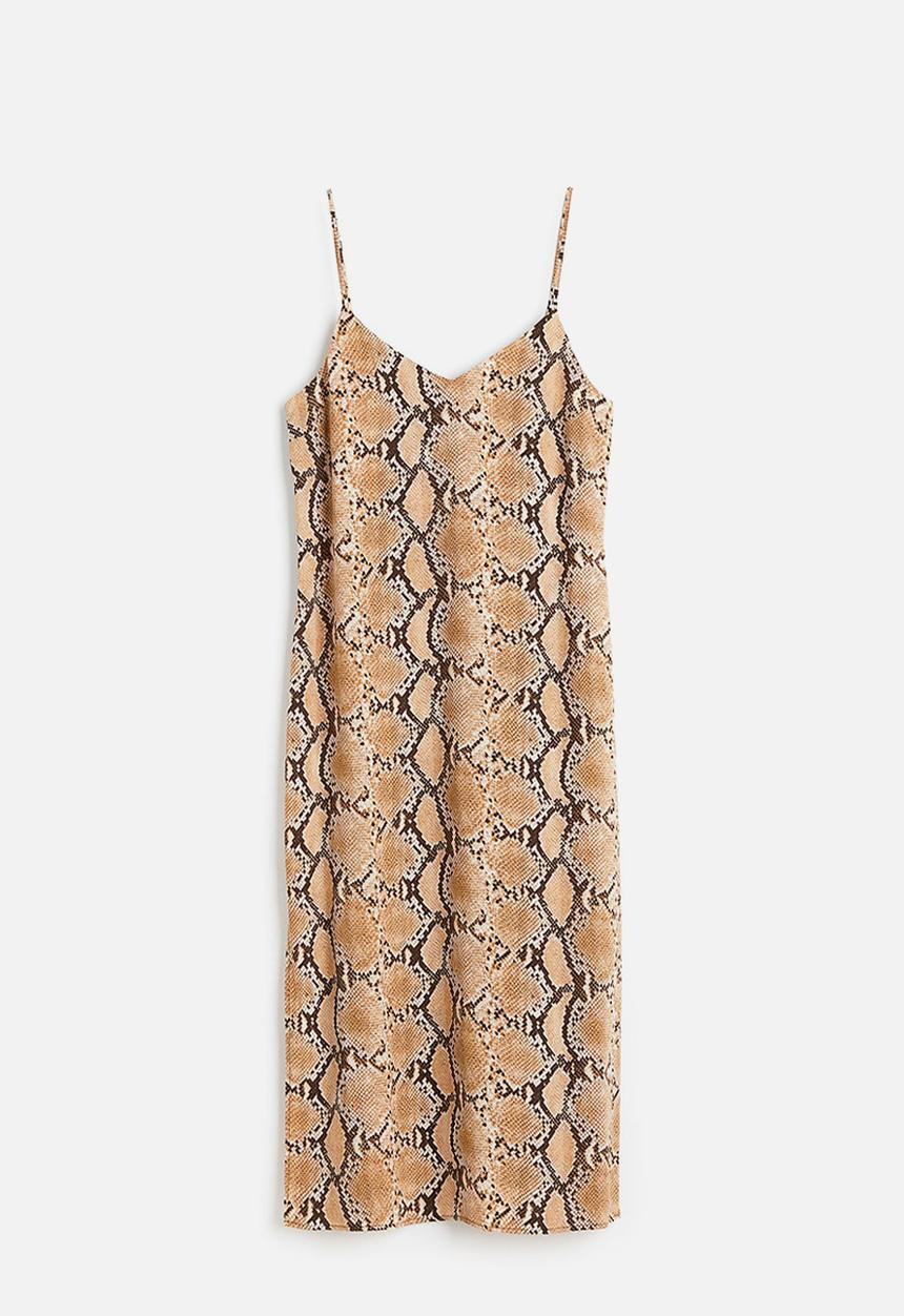 H&M - Crêpe slip dress - beige snakeskin-patterned